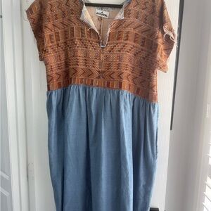 Ulla Popken Brown and Blue Women's Dress